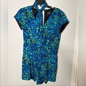 Bebe Blue and Green Women's Romper with matching belt